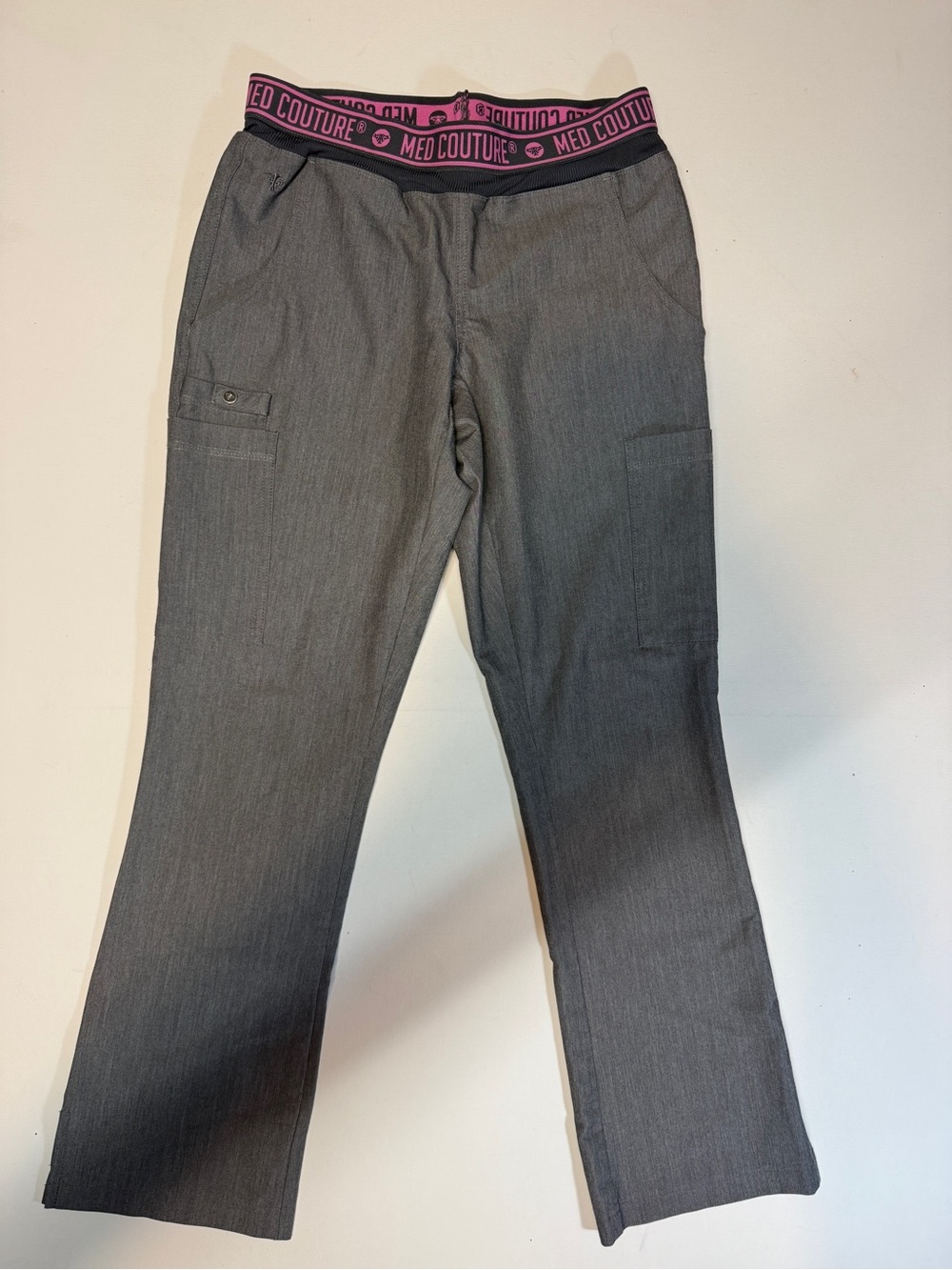 Med Couture Gray Cargo Scrub Pants with Pink Branded Waistband